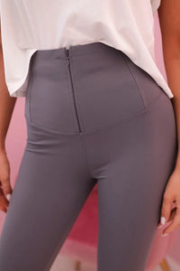Women's leggings with a high waist and zipper H03 / – Graphite цвет / color | Lexline Fashion