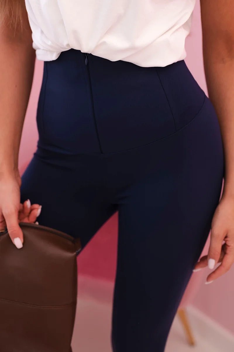 Women's leggings with a high waist and zipper H03 / – Navy blue цвет / color | Lexline Fashion