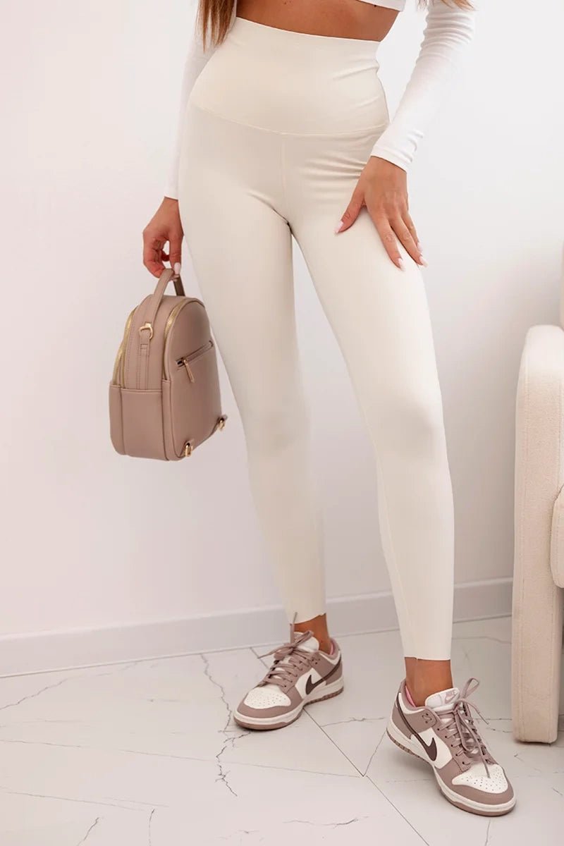 Women's leggings with a high waist H01 / – Light | Beige цвет / color | Lexline Fashion