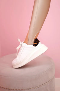 Women's leggings with heel openings, high waist 45491 / – Beige цвет / color | Lexline Fashion