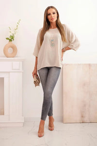 Women's linen - cotton short - sleeve blouse ART8003 / – Beige цвет / color | Lexline Fashion