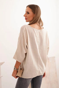 Women's linen - cotton short - sleeve blouse ART8003 / – Beige цвет / color | Lexline Fashion