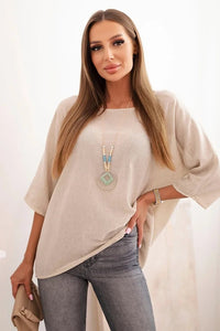 Women's linen - cotton short - sleeve blouse ART8003 / – Beige цвет / color | Lexline Fashion