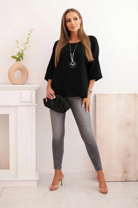 Women's linen - cotton short - sleeve blouse ART8003 / – Black цвет / color | Lexline Fashion