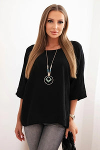 Women's linen - cotton short - sleeve blouse ART8003 / – Black цвет / color | Lexline Fashion