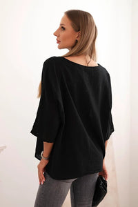 Women's linen - cotton short - sleeve blouse ART8003 / – Black цвет / color | Lexline Fashion