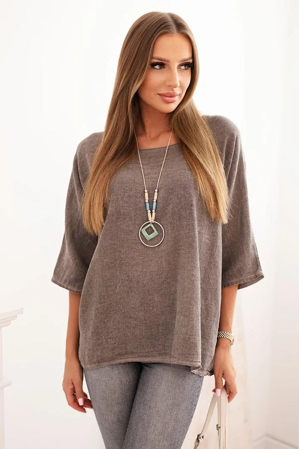 Women's linen - cotton short - sleeve blouse ART8003 / – Fango цвет / color | Lexline Fashion