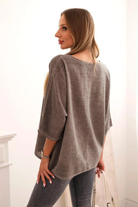 Women's linen - cotton short - sleeve blouse ART8003 / – Fango цвет / color | Lexline Fashion