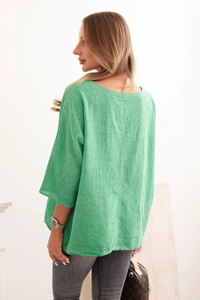 Women's linen - cotton short - sleeve blouse ART8003 / – Green цвет / color | Lexline Fashion