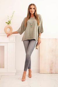 Women's linen - cotton short - sleeve blouse ART8003 / – Khaki цвет / color | Lexline Fashion