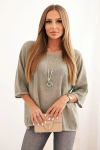 Women's linen - cotton short - sleeve blouse ART8003 / – Khaki цвет / color | Lexline Fashion