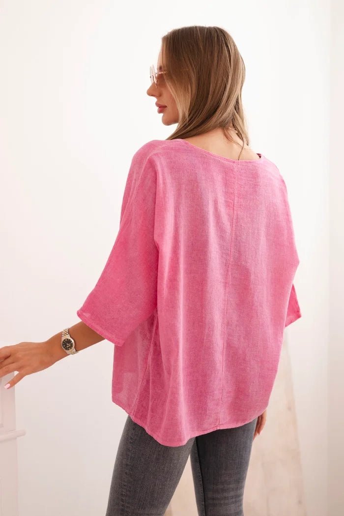 Women's linen - cotton short - sleeve blouse ART8003 / – Pink цвет / color | Lexline Fashion