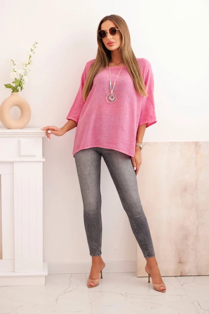 Women's linen - cotton short - sleeve blouse ART8003 / – Pink цвет / color | Lexline Fashion