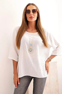 Women's linen - cotton short - sleeve blouse ART8003 / – White цвет / color | Lexline Fashion