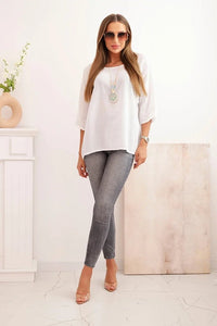 Women's linen - cotton short - sleeve blouse ART8003 / – White цвет / color | Lexline Fashion