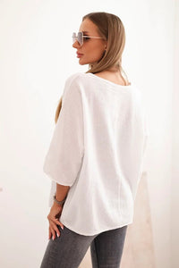 Women's linen - cotton short - sleeve blouse ART8003 / – White цвет / color | Lexline Fashion