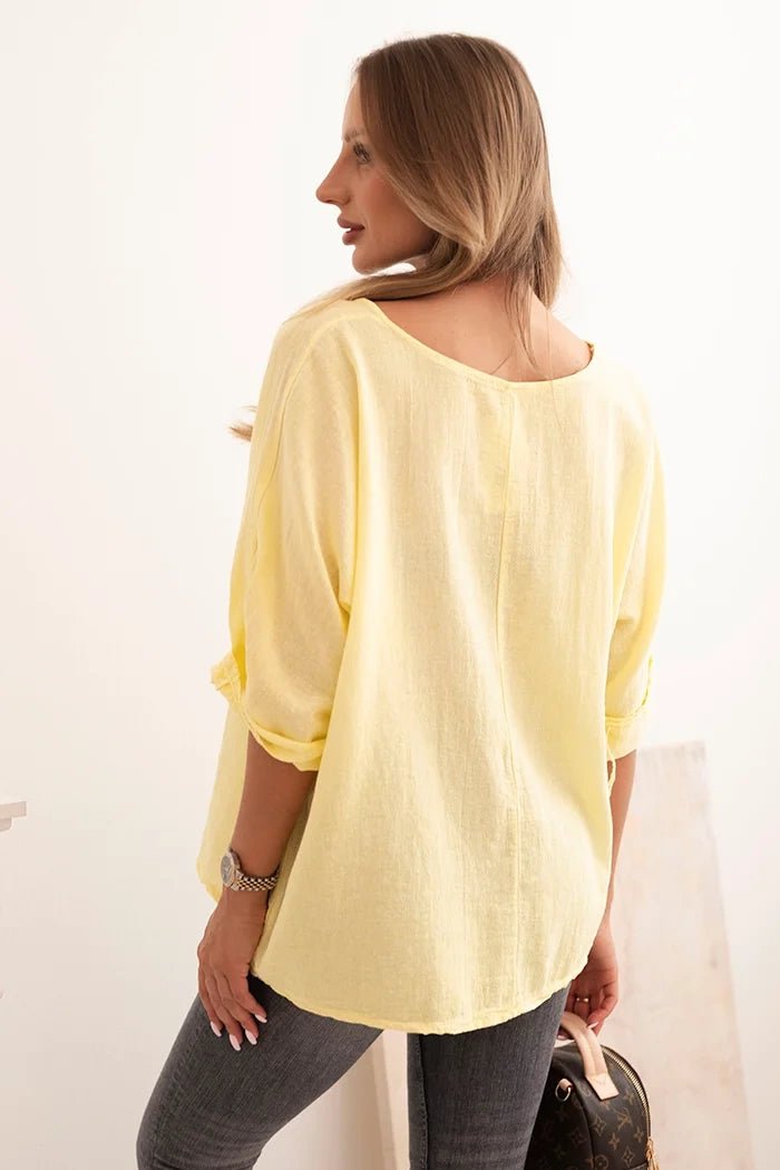 Women's linen - cotton short - sleeve blouse ART8003 / – Yellow цвет / color | Lexline Fashion
