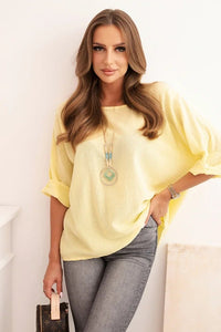 Women's linen - cotton short - sleeve blouse ART8003 / – Yellow цвет / color | Lexline Fashion