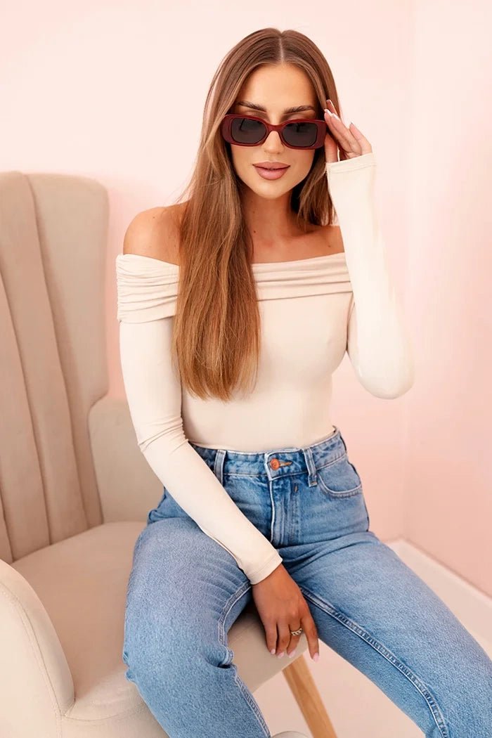 Women's long - sleeved bodysuit 12330 / – Beige цвет / color | Lexline Fashion