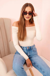 Women's long - sleeved bodysuit 12330 / – Beige цвет / color | Lexline Fashion