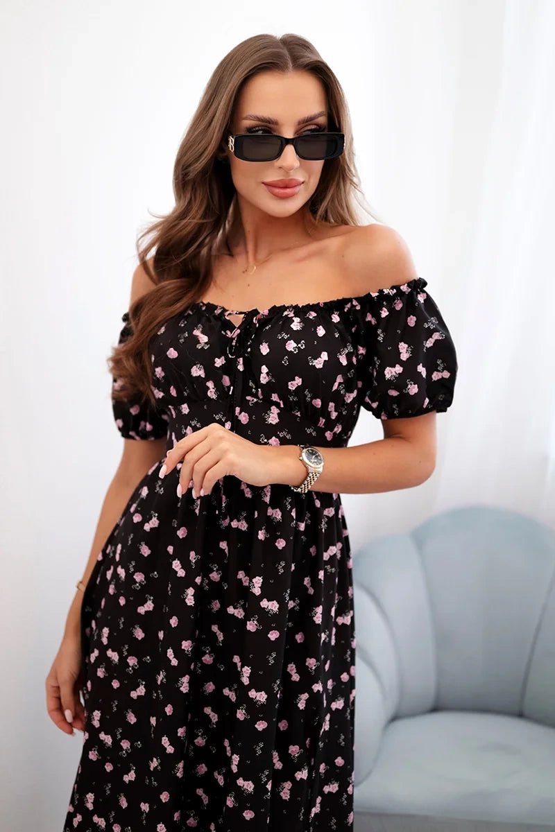 Women's maxi dress with flowers ART23647 / – Black цвет / color | Lexline Fashion
