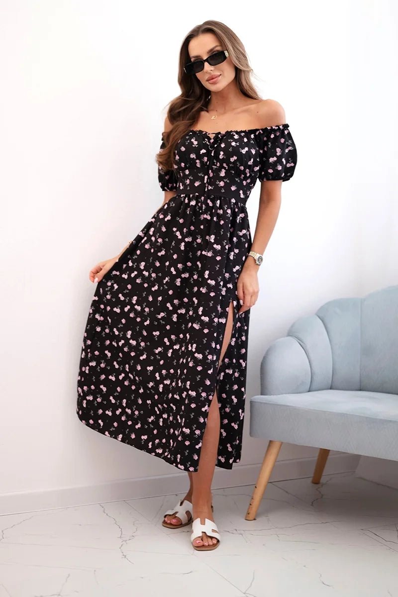 Women's maxi dress with flowers ART23647 / – Black цвет / color | Lexline Fashion
