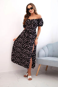 Women's maxi dress with flowers ART23647 / – Black цвет / color | Lexline Fashion
