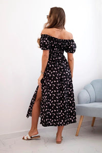 Women's maxi dress with flowers ART23647 / – Black цвет / color | Lexline Fashion