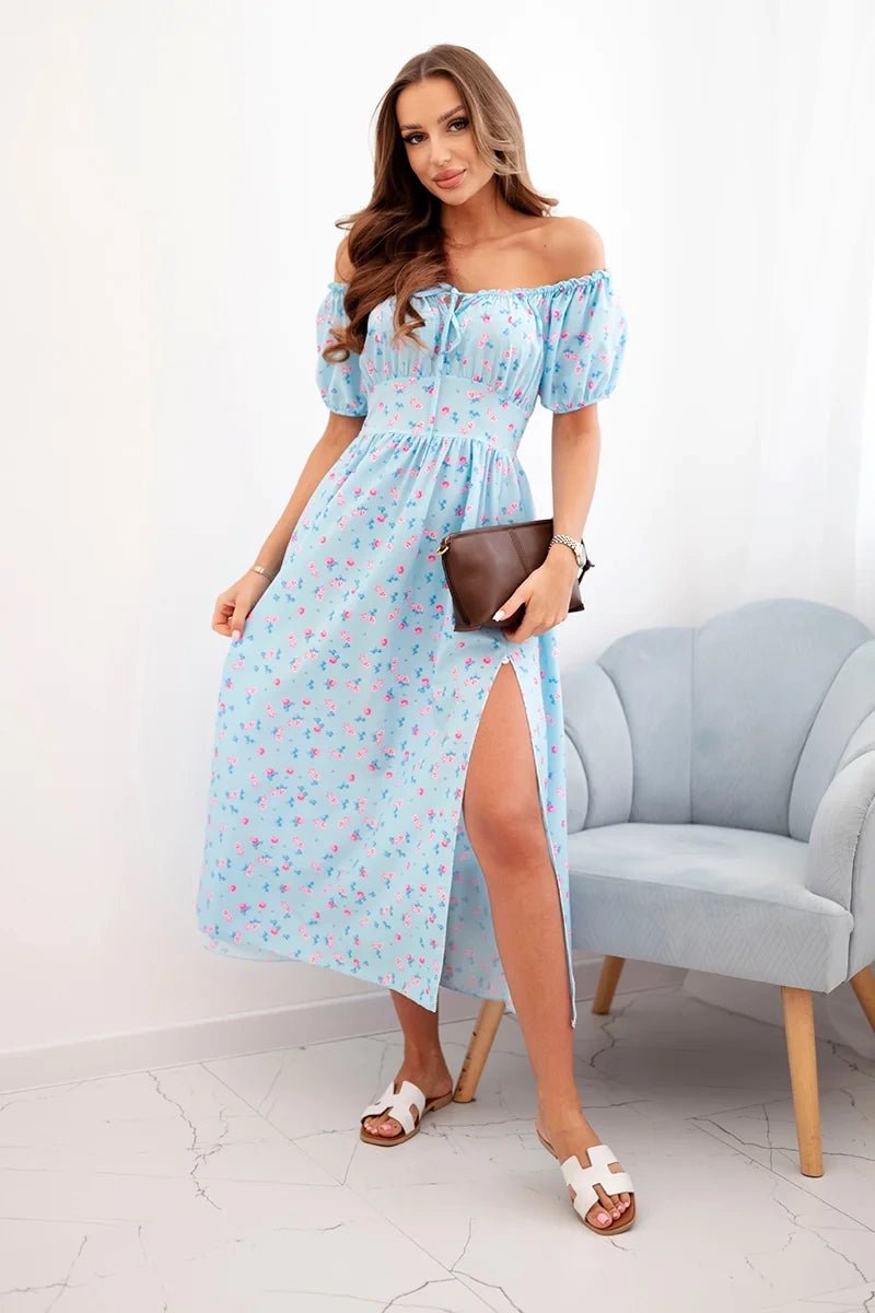 Women's maxi dress with flowers ART23647 / – Light | Blue цвет / color | Lexline Fashion