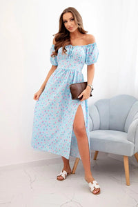 Women's maxi dress with flowers ART23647 / – Light | Blue цвет / color | Lexline Fashion