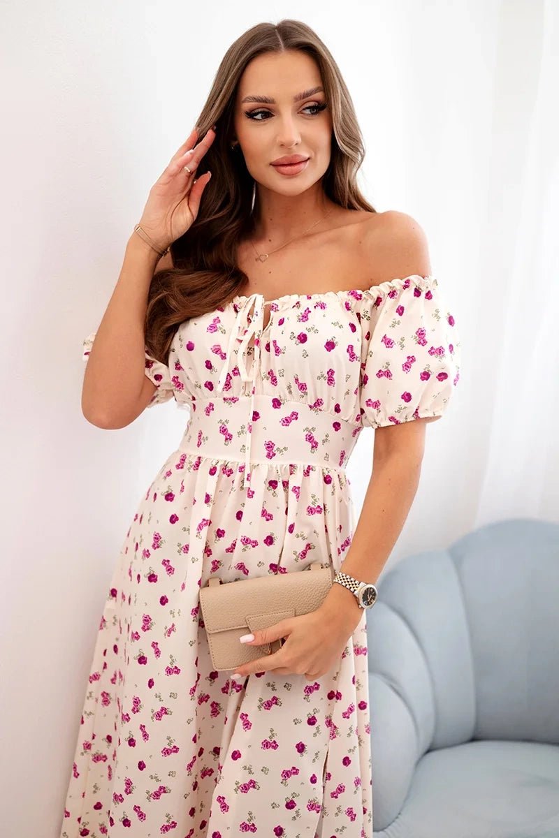 Women's maxi dress with flowers ART23647 / – Purple цвет / color | Lexline Fashion