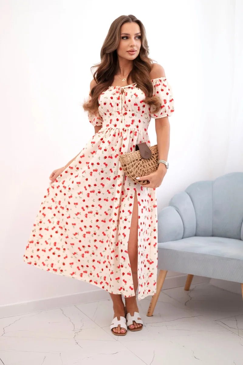 Women's maxi dress with flowers ART23647 / – Red цвет / color | Lexline Fashion