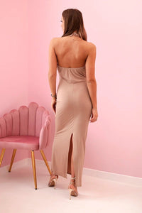 Women's maxi dress with open back ART10086 / – Camel цвет / color | Lexline Fashion