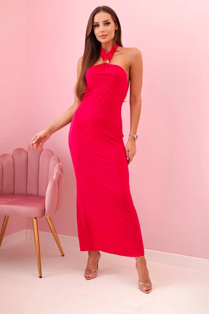 Women's maxi dress with open back ART10086 / – Fuchsia цвет / color | Lexline Fashion