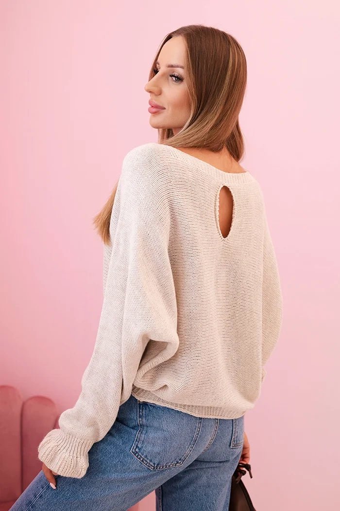 Women's mohair sweater with gathered sleeves and a cutout on the back 2506 / – Beige цвет / color | Lexline Fashion