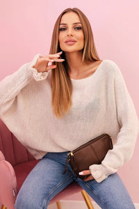 Women's mohair sweater with gathered sleeves and a cutout on the back 2506 / – Beige цвет / color | Lexline Fashion