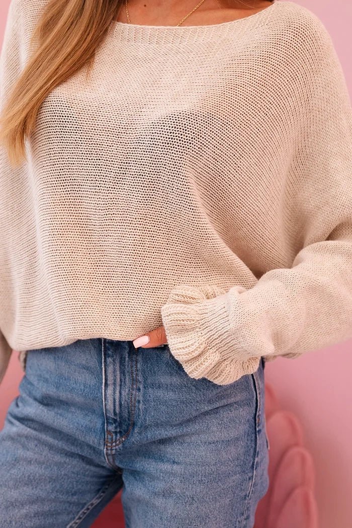 Women's mohair sweater with gathered sleeves and a cutout on the back 2506 / – Beige цвет / color | Lexline Fashion