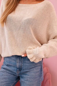 Women's mohair sweater with gathered sleeves and a cutout on the back 2506 / – Beige цвет / color | Lexline Fashion