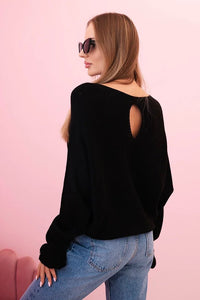 Women's mohair sweater with gathered sleeves and a cutout on the back 2506 / – Black цвет / color | Lexline Fashion
