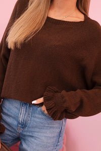 Women's mohair sweater with gathered sleeves and a cutout on the back 2506 / – Brown цвет / color | Lexline Fashion