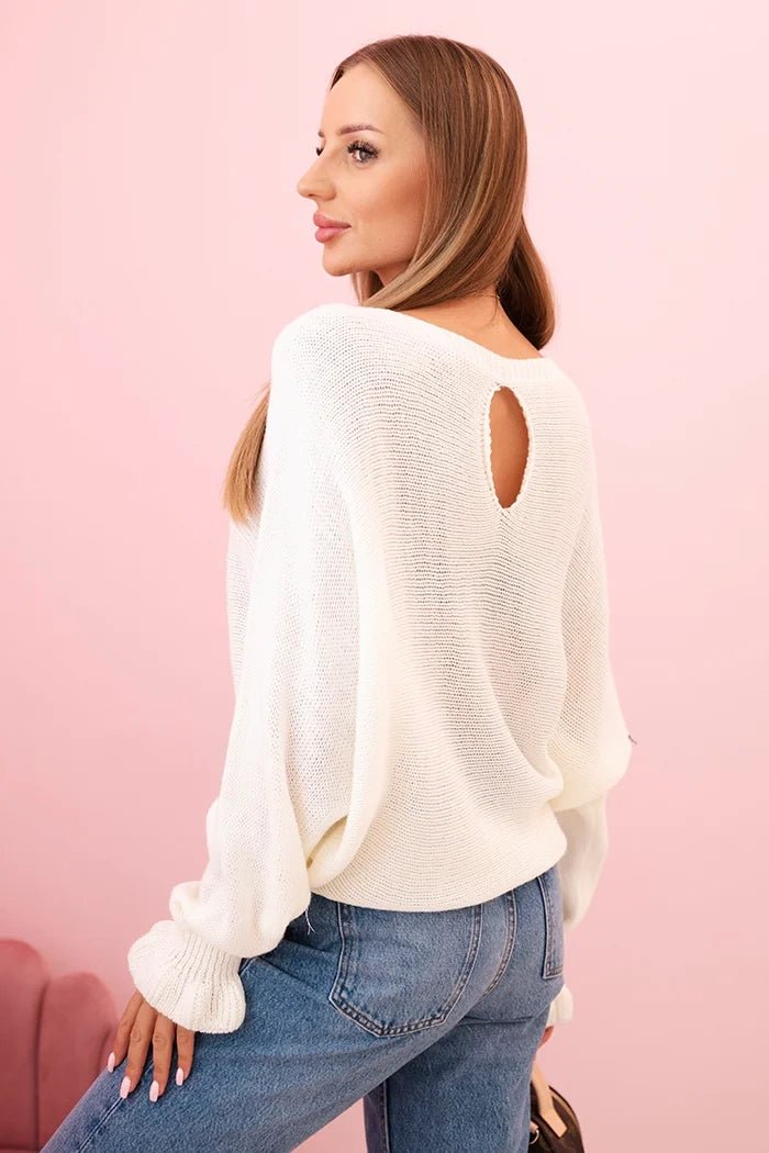 Women's mohair sweater with gathered sleeves and a cutout on the back 2506 / – Ecru цвет / color | Lexline Fashion