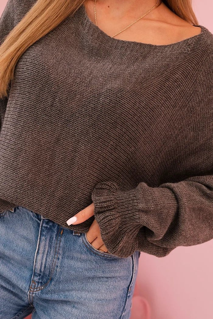 Women's mohair sweater with gathered sleeves and a cutout on the back 2506 / – Graphite цвет / color | Lexline Fashion