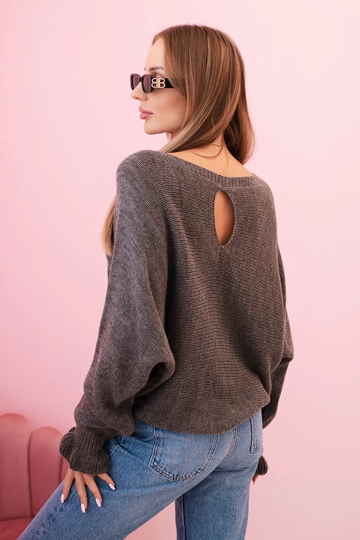 Women's mohair sweater with gathered sleeves and a cutout on the back 2506 / – Graphite цвет / color | Lexline Fashion