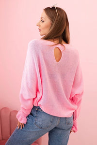 Women's mohair sweater with gathered sleeves and a cutout on the back 2506 / – Light Pink цвет / color | Lexline Fashion
