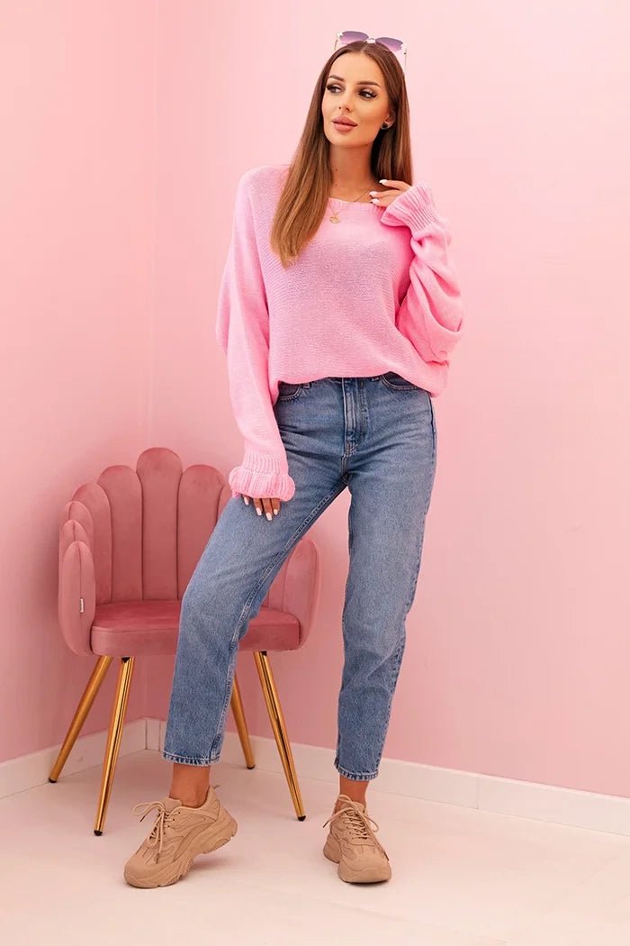 Women's mohair sweater with gathered sleeves and a cutout on the back 2506 / – Light Pink цвет / color | Lexline Fashion