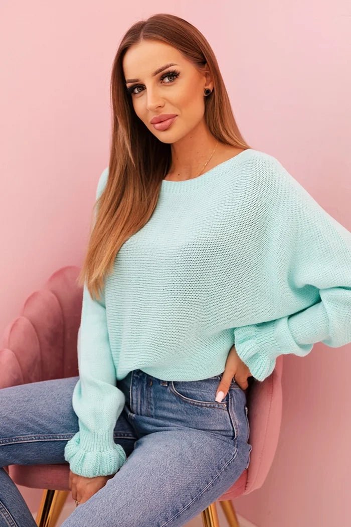 Women's mohair sweater with gathered sleeves and a cutout on the back 2506 / – Mint цвет / color | Lexline Fashion