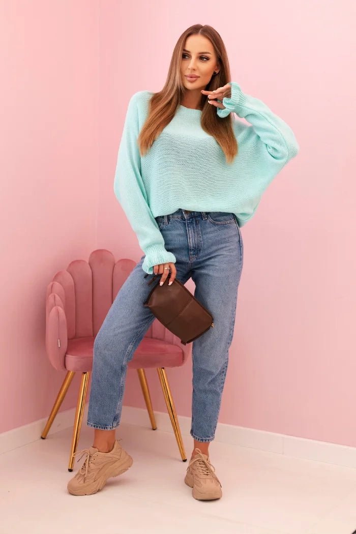 Women's mohair sweater with gathered sleeves and a cutout on the back 2506 / – Mint цвет / color | Lexline Fashion