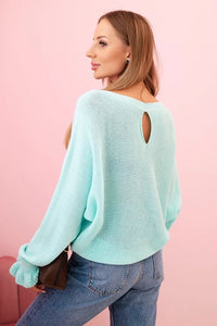 Women's mohair sweater with gathered sleeves and a cutout on the back 2506 / – Mint цвет / color | Lexline Fashion