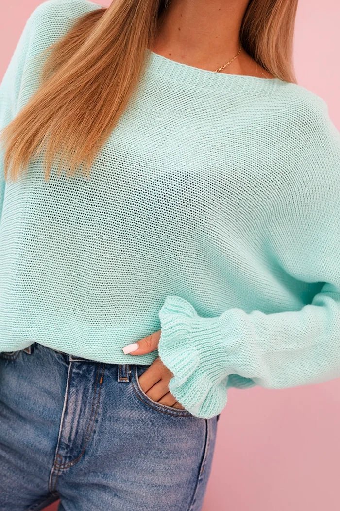Women's mohair sweater with gathered sleeves and a cutout on the back 2506 / – Mint цвет / color | Lexline Fashion