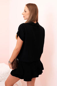 Women's muslin set with short sleeves and skirt - shorts IT - 69 / – Black цвет / color | Lexline Fashion